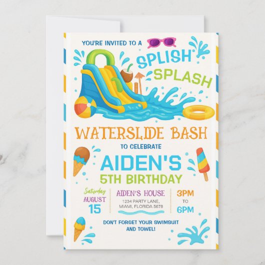 Wasserschieber Einladung, bearbeitbare Wasserrutsc Einladung (Vorderseite)