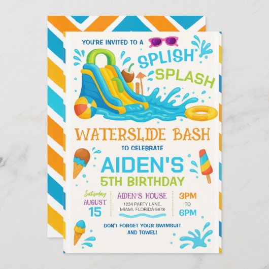 Wasserschieber Einladung, bearbeitbare Wasserrutsc Einladung (Vorne/Hinten)