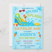 Wasserschieber Einladung, Wasserrutsche Geburtstag Einladung (Vorderseite)