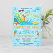 Wasserschieber Einladung, Wasserrutsche Geburtstag Einladung (Stehend Vorderseite)