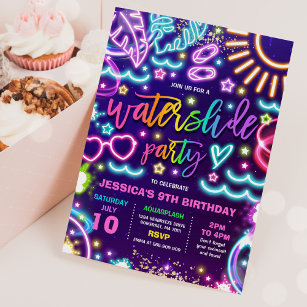 Wasserschieber Pad Geburtstagsparty Neonglühen Einladung