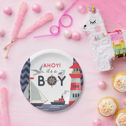 Wasserschiff Ahoy Baby Boy Showdusche Party Pappteller (Party)