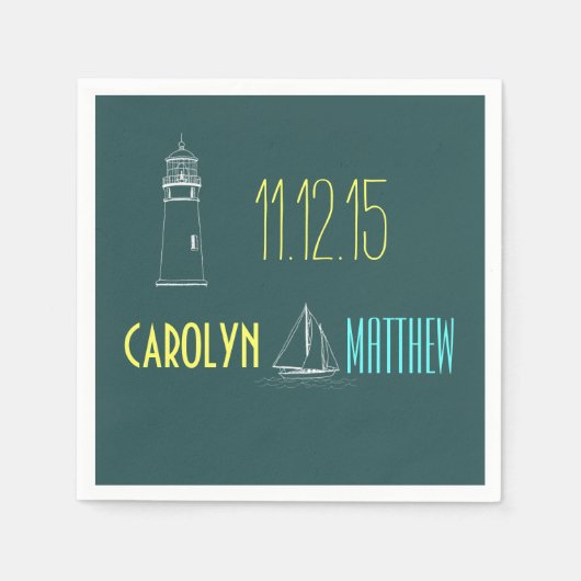 Wasserschiff | Lighthouse Blue Wedding Napkins Serviette (Vorderseite)