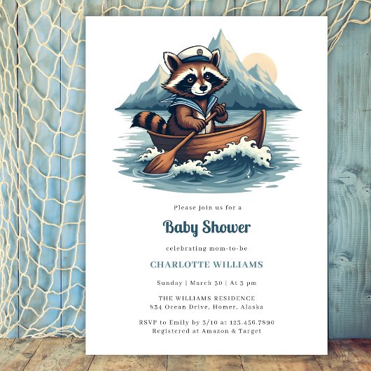 Wasserschiff Raccoon Boy Baby Dusche Einladung