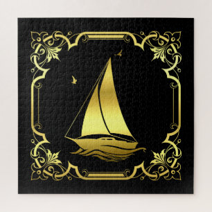 Wasserschiff Silhouette/Gold/Schwarz/Schwarz Puzzle