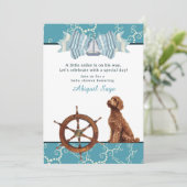 Wasserschiff und Goldendoodle Boy Babydusche Einladung (Stehend Vorderseite)