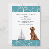 Wasserschiff und Goldendoodle Boy Babydusche Einladung (Rückseite)