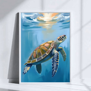 Wasserschildkröte Ozean Tier Wasserfarbe Poster