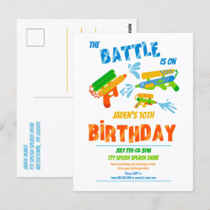 Wasserschlacht Poolparty Kinder Sommer Geburtstag Postkarte