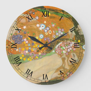Wasserschlangen II von Gustav Klimt, Jugendstil Große Wanduhr
