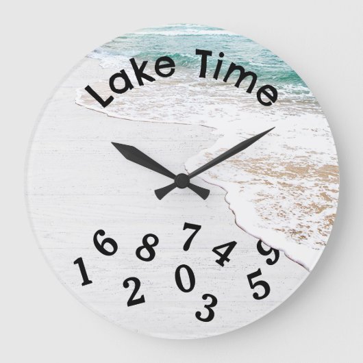 Wassersee auf weißem Holz Große Wanduhr (Vorderseite)