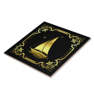 Wassersegler, Silhouette/Gold/Schwarz Fliese