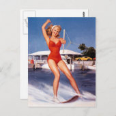 Wasserski-Button Postkarte (Vorne/Hinten)