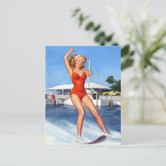 Wasserski-Button Postkarte (Stehend Vorderseite)