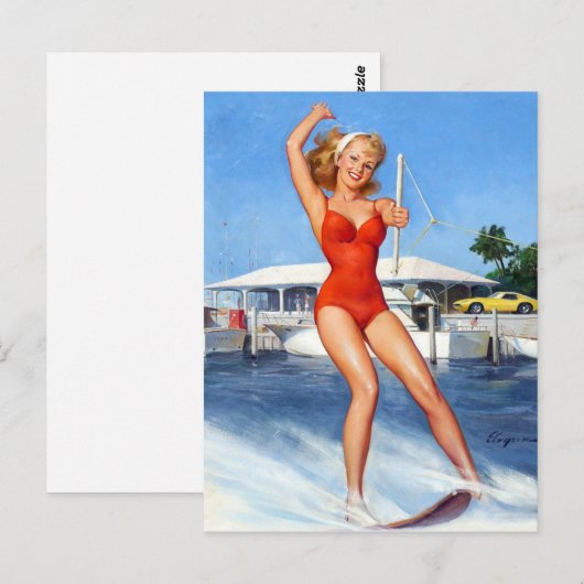 Wasserski-Button Postkarte (Vorne/Hinten)