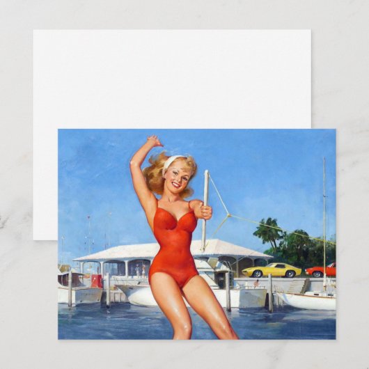 Wasserski-Button Postkarte (Vorne/Hinten)