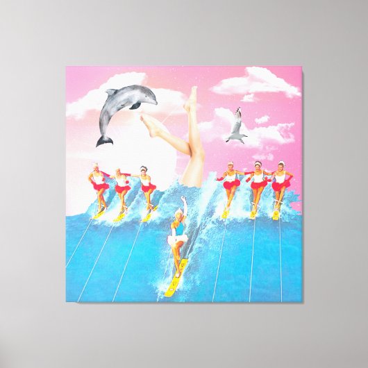 Wasserski Dolphin-Beine & Sky Retro Collage Leinwanddruck (Vorderseite)