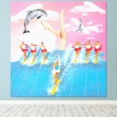 Wasserski Dolphin-Beine & Sky Retro Collage Leinwanddruck (Insitu (Holzboden))