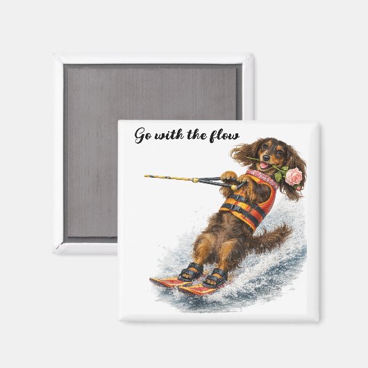 Wasserski fahrender Dachshund Magnet (Vorderseite/Rückseite)