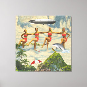 Wasserski Girls Tropical Blimp Dolphin Collage Leinwanddruck