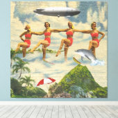 Wasserski Girls Tropical Blimp Dolphin Collage Leinwanddruck (Insitu (Holzboden))
