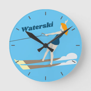 Wasserski im Vintage-Stil Runde Wanduhr