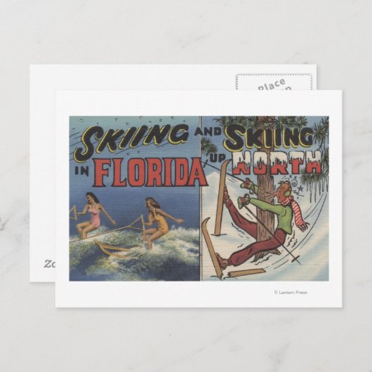Wasserski in Florida im Vergleich zum Schnee Skifa Postkarte (Vorne/Hinten)