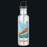 Wasserski-Rettungsweste Grafik Personalisiert Edelstahlflasche<br><div class="desc">Erschaffen Sie ein personalisiertes Geschenk,  das sich perfekt für Wasserskiläufer und Wassersportler eignet. Diese Wasserflasche zeigt einen Wasserläufer in orangefarbenem,  hellblauem und aquamarin blauem Set in Form einer Schwimmweste. Unten ist ein Ort,  um einen Namen in koordinieren orange hinzuzufügen.</div>