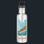 Wasserski-Rettungsweste Grafik Personalisiert Edelstahlflasche<br><div class="desc">Erschaffen Sie ein personalisiertes Geschenk,  das sich perfekt für Wasserskiläufer und Wassersportler eignet. Diese Wasserflasche zeigt einen Wasserläufer in orangefarbenem,  hellblauem und aquamarin blauem Set in Form einer Schwimmweste. Unten ist ein Ort,  um einen Namen in koordinieren orange hinzuzufügen.</div>