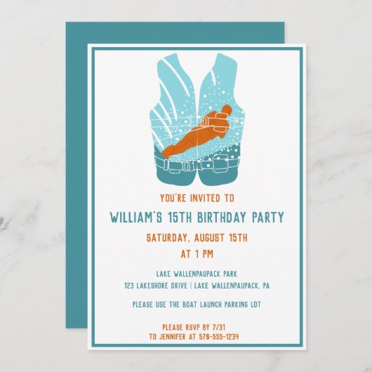 Wasserski Wasserskifahrer Grafik nach Maß Einladung (Vorne/Hinten)