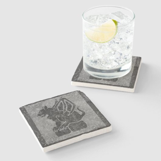 Wasserspeier-graue Steinrollen Steinuntersetzer (Seitenansicht)