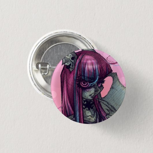 Wasserspeier-Monster-Mädchen-Button Button (Vorne & Hinten)