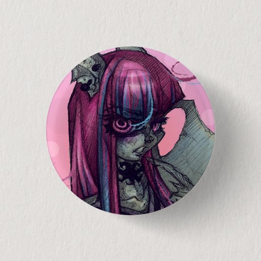Wasserspeier-Monster-Mädchen-Button Button (Vorderseite)