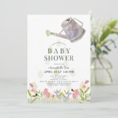 Wassersport kann Blumengarten Thema Kinderdusche Einladung (Stehend Vorderseite)