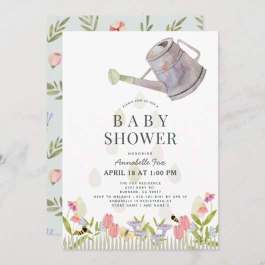 Wassersport kann Blumengarten Thema Kinderdusche Einladung (Vorne/Hinten)