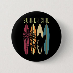 Wassersport Surfen Mädchen Surfbrett Surfer Hobby Button