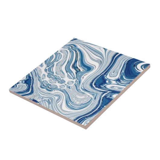 Wassersportwellen am Strand Aquarellblau Wirbel Fliese (Seite)