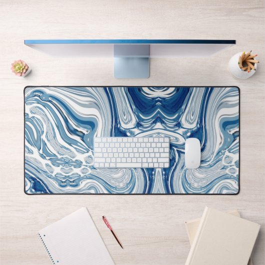 Wassersportwellen am Strand Aquarellblau Wirbel Schreibtischunterlage (Büro 1)