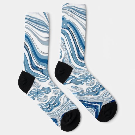 Wassersportwellen am Strand Aquarellblau Wirbel Socken (Rechts)