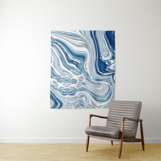 Wassersportwellen am Strand Aquarellblau Wirbel Wandteppich (Beispiel)