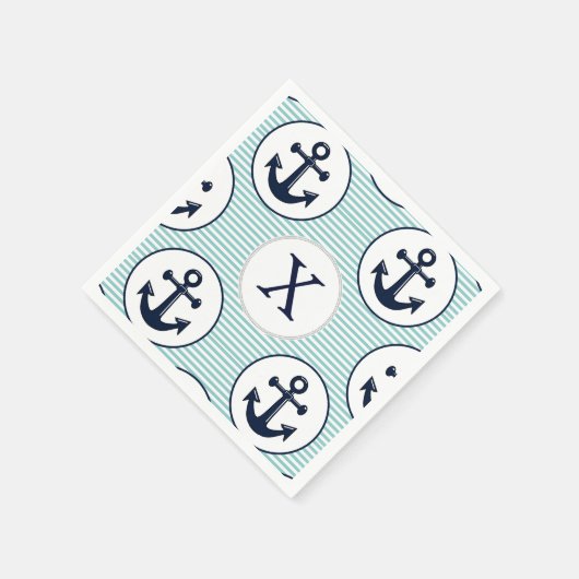 Wasserstreifen, blaues Ankernautikmuster Serviette (Ecke)