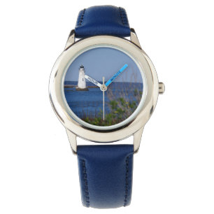 Wasserthema-Uhr - Leuchtturm mit blauem Band Armbanduhr