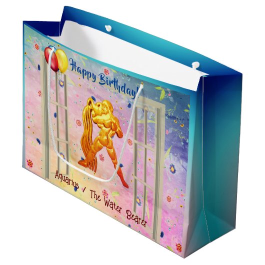 Wasserträger (20. - 18. Februar) Trendy Birthday Große Geschenktüte (Vorderseite Schrägansicht)