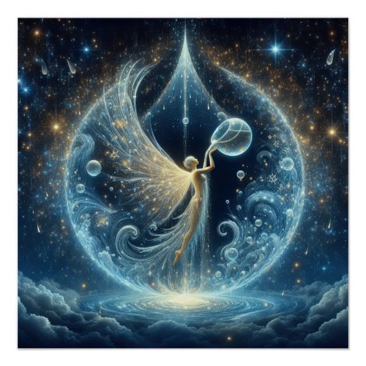 Wasserträger in einer Blaufläche auf einem blauen  Poster (Vorderseite)