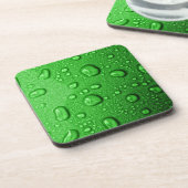 Wassertröpfchen auf grünem Hintergrund, cool u. Getränkeuntersetzer (Linke Seite)