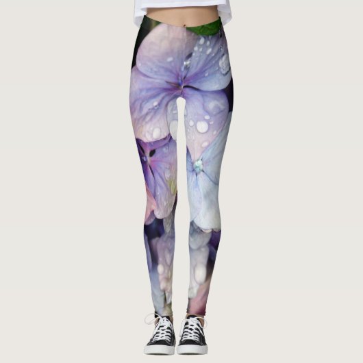 Wassertropfen auf blaue Blume Leggings (Vorderseite)
