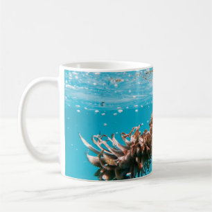 Wassertropfen auf braune Pflanze Kaffeetasse