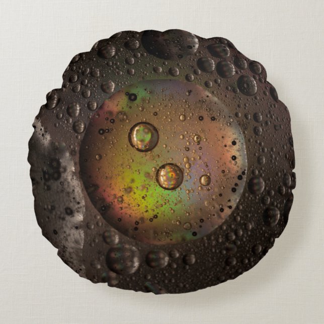 Wassertropfen auf Glasplatte Rundes Kissen (Vorderseite)