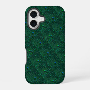 Wassertropfen auf grünem Metall iPhone 16 Hülle