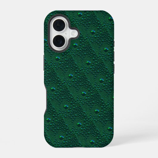 Wassertropfen auf grünem Metall iPhone 16 Hülle (Rückseite)
